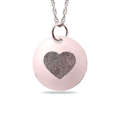 Round Pendant with Heart Fingerprint Design in 10k Rose Gold